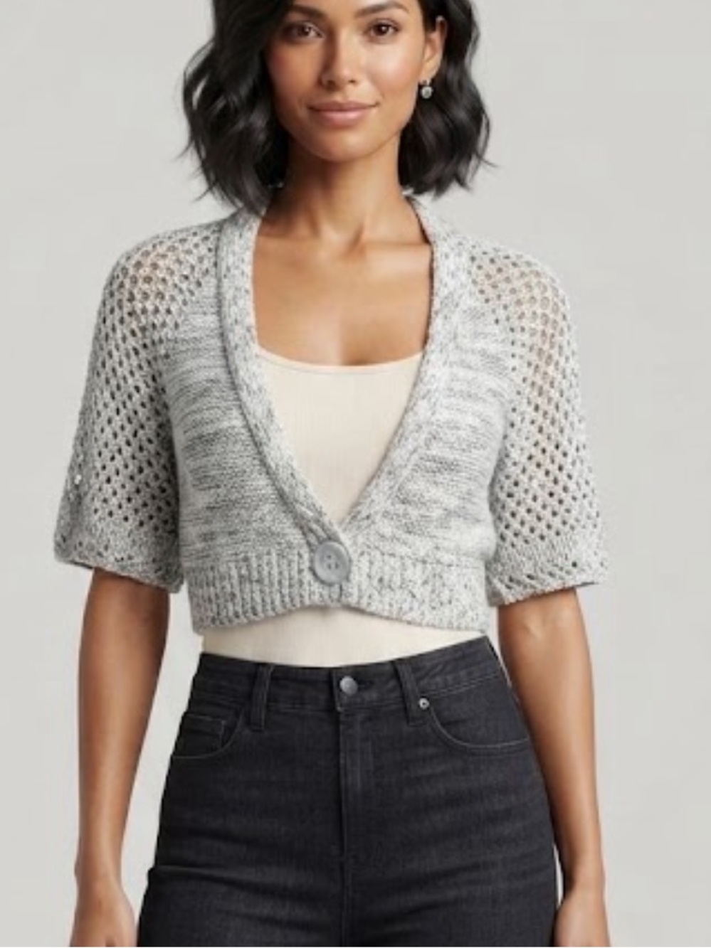 Decree‎ Cropped Cardigan Sweater Gray